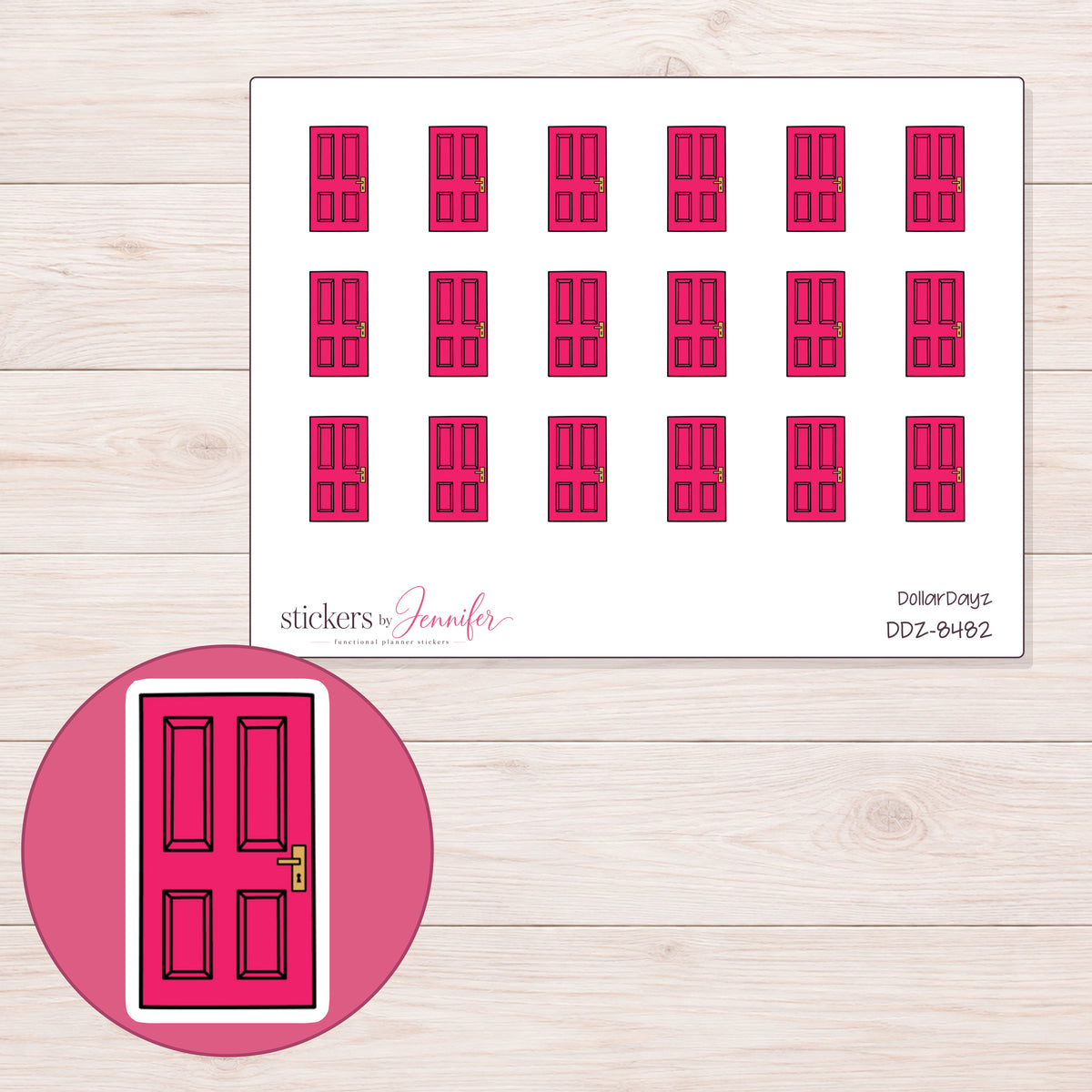 DDZ-8482 planner sticker sheet with enlarged sticker detail