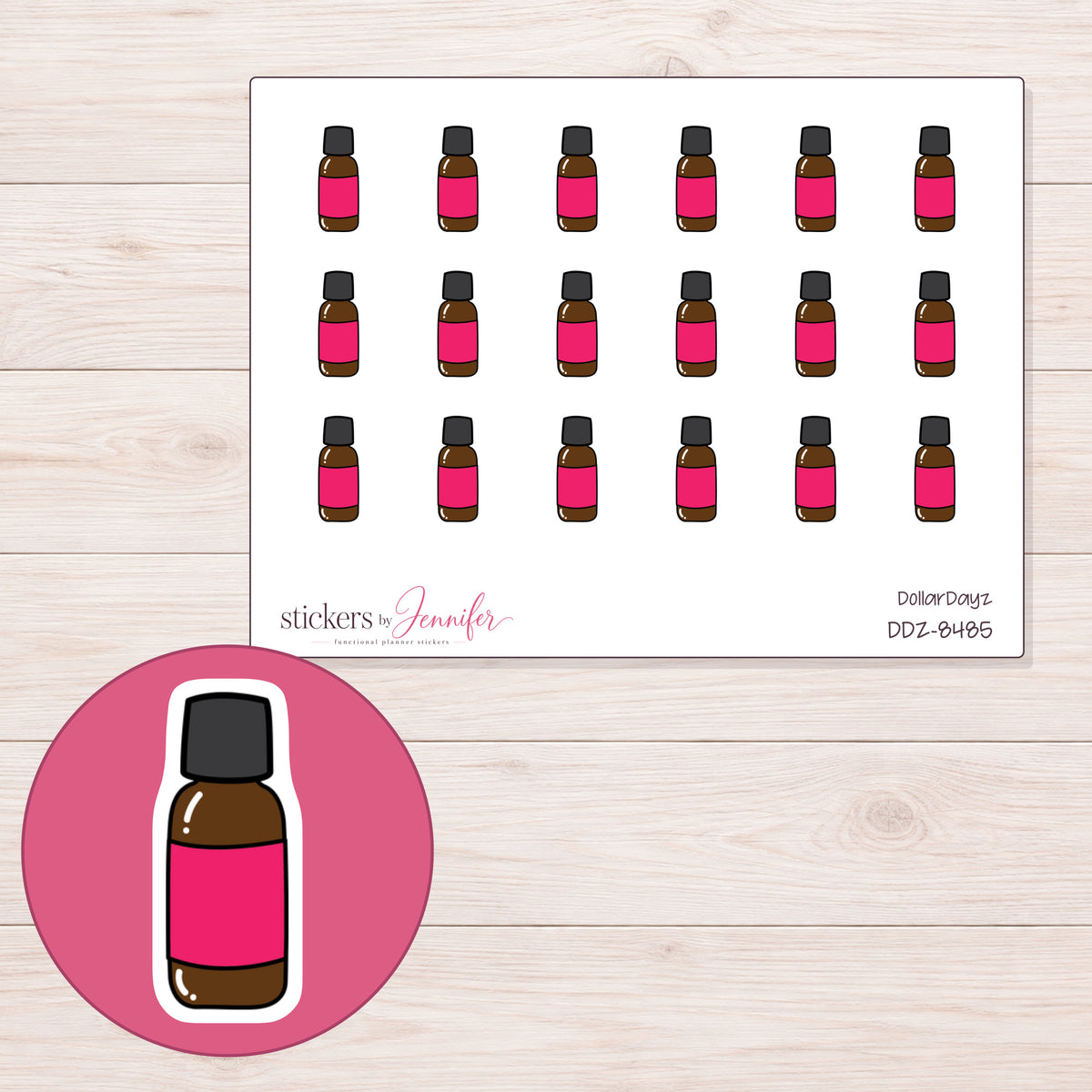 DDZ-8485 planner sticker sheet with enlarged sticker detail