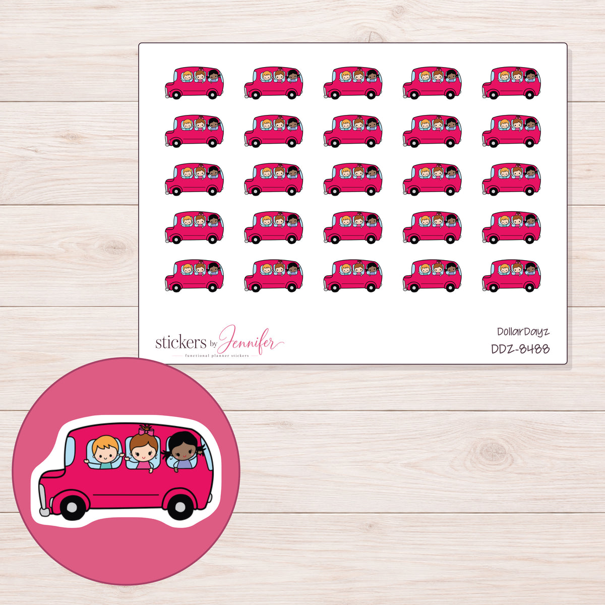 DDZ-8488 planner sticker sheet with enlarged sticker detail