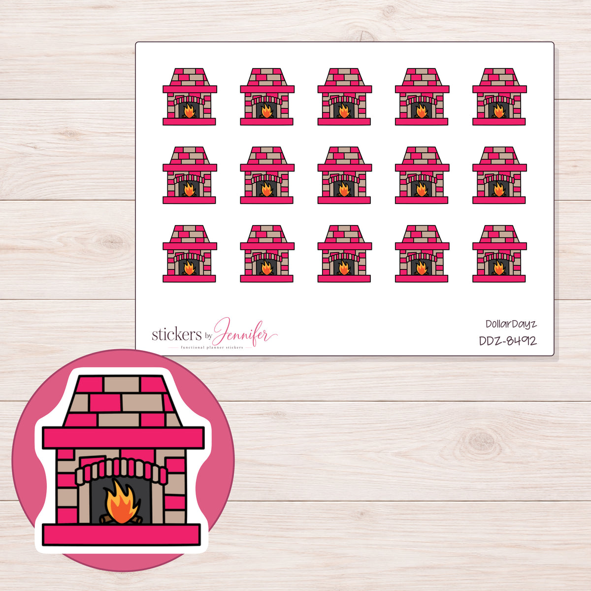 DDZ-8492 planner sticker sheet with enlarged sticker detail