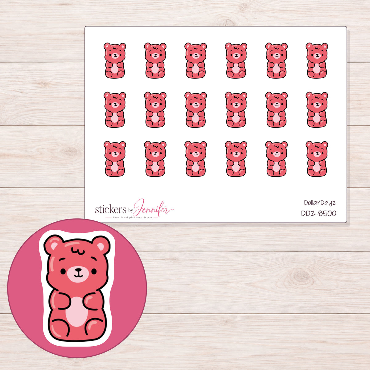 DDZ-8500 planner sticker sheet with enlarged sticker detail