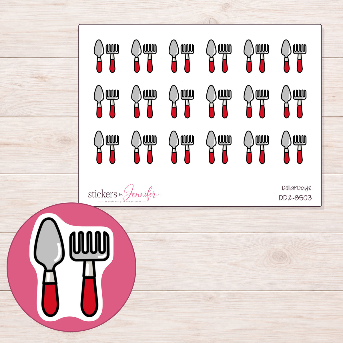 DDZ-8503 planner sticker sheet with enlarged sticker detail