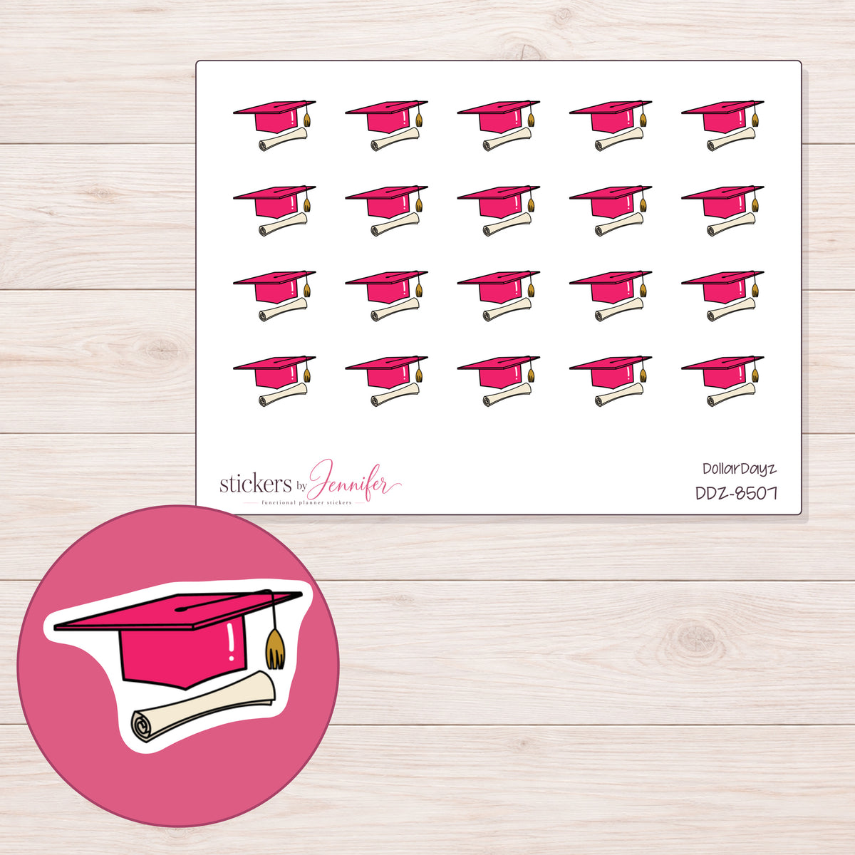 DDZ-8507 planner sticker sheet with enlarged sticker detail