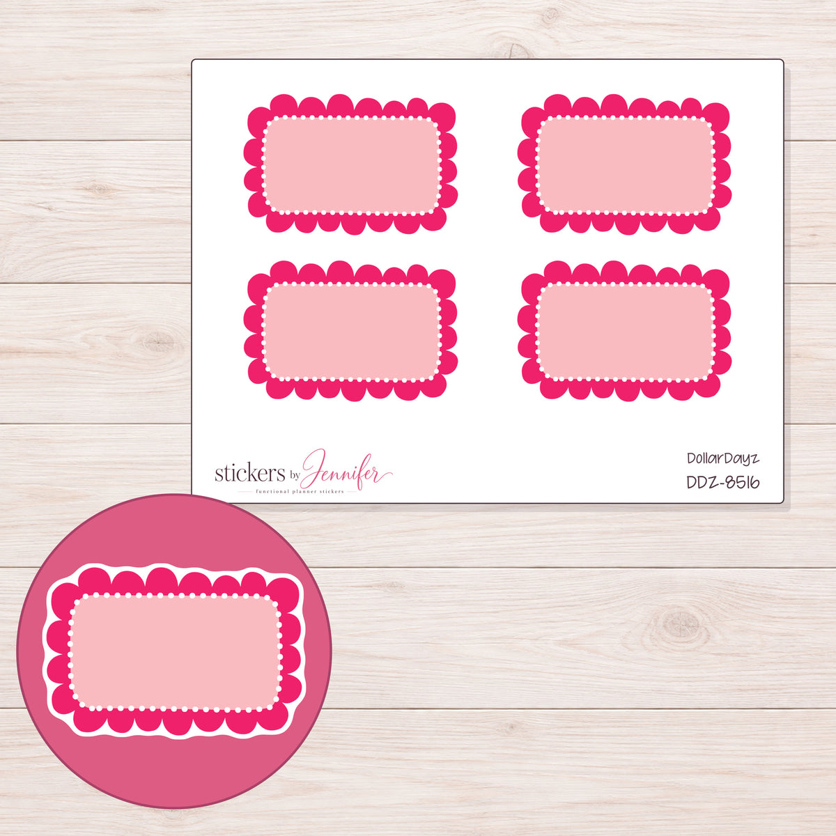 DDZ-8516 planner sticker sheet with enlarged sticker detail