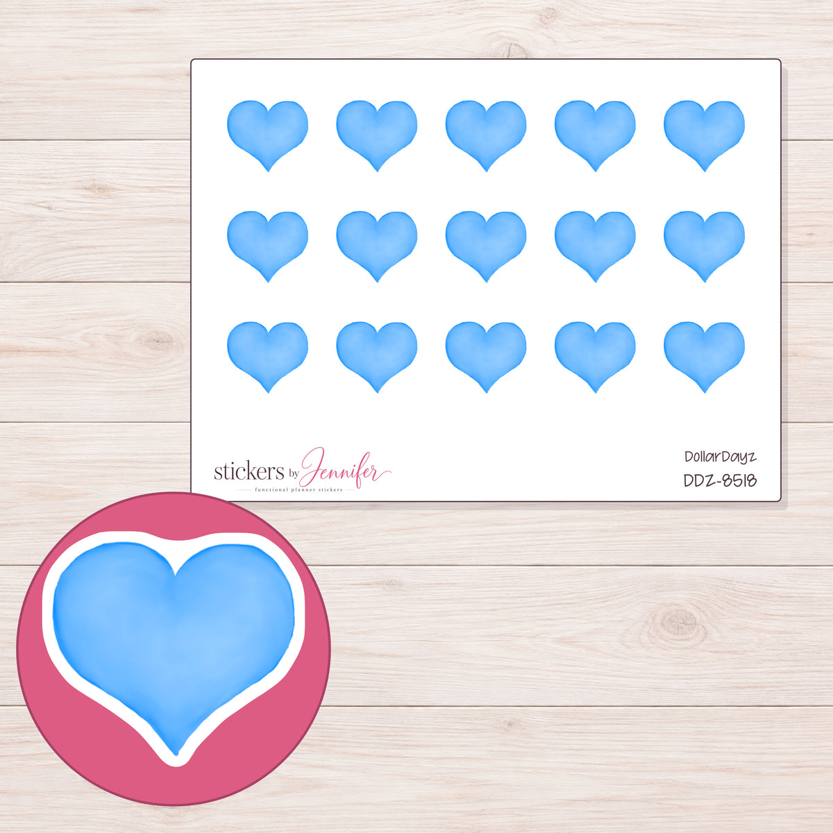 DDZ-8518 planner sticker sheet with enlarged sticker detail