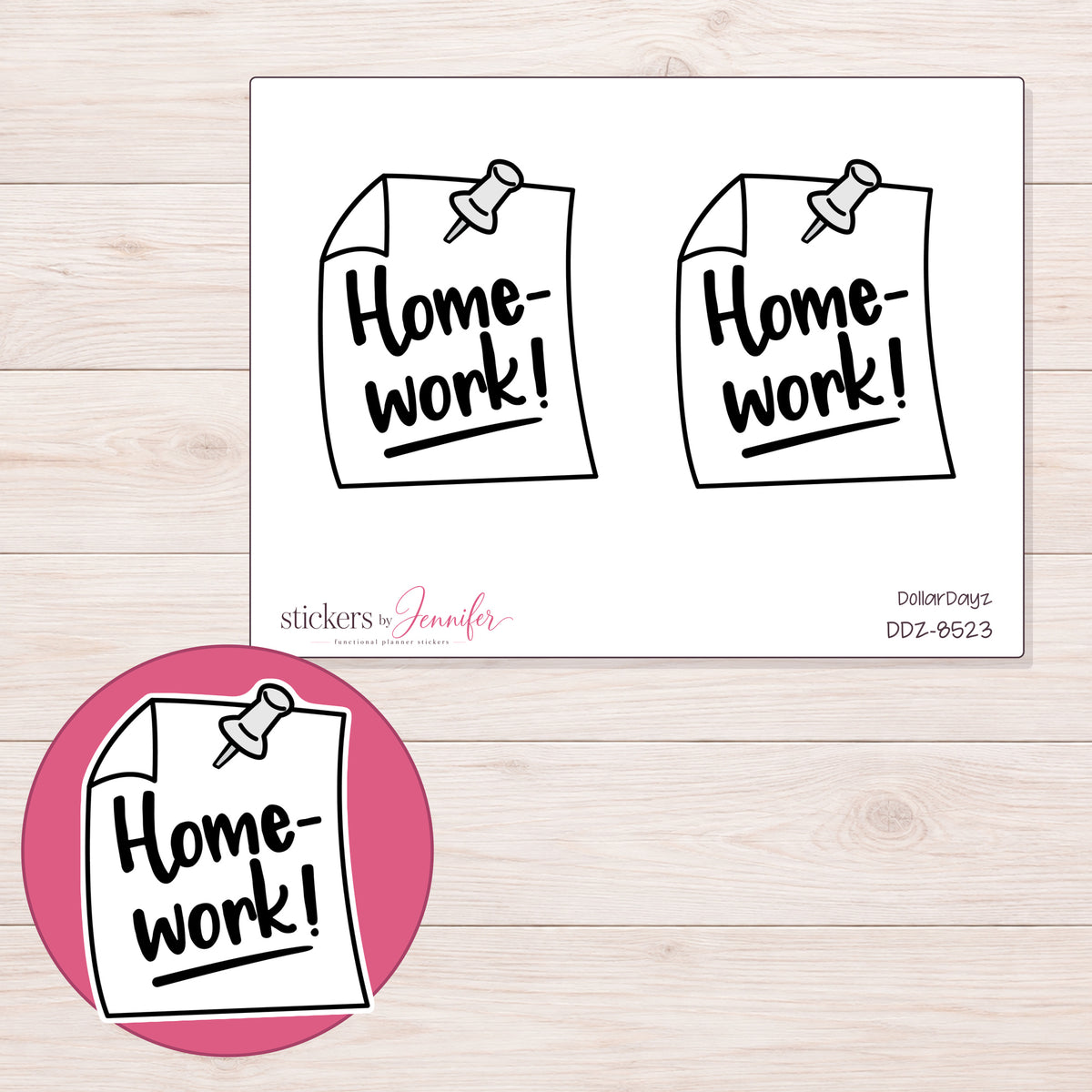 DDZ-8523 planner sticker sheet with enlarged sticker detail