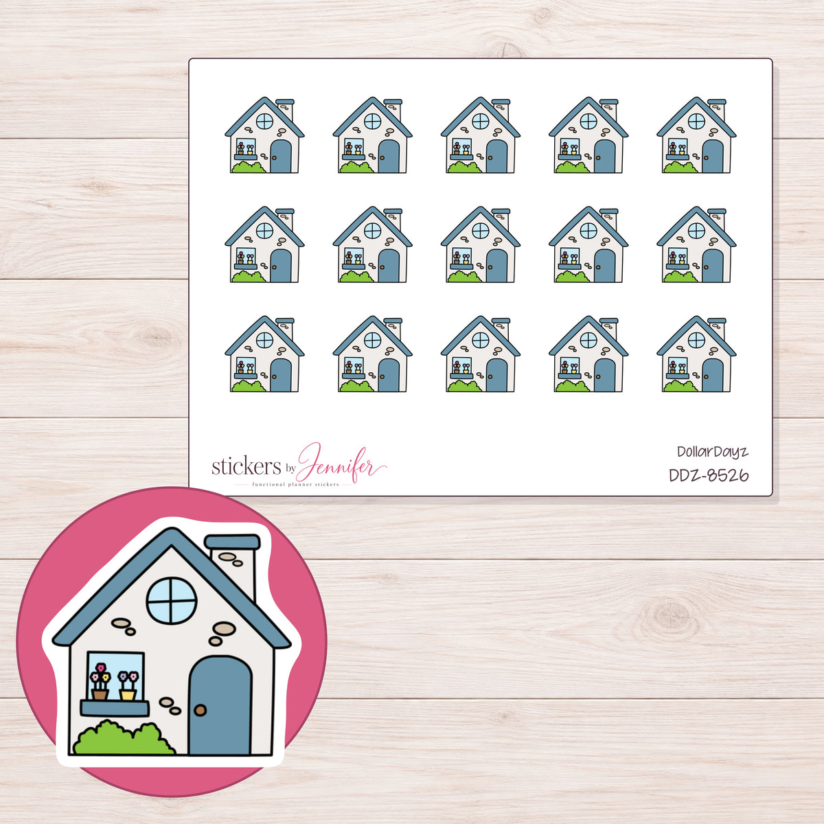 DDZ-8526 planner sticker sheet with enlarged sticker detail