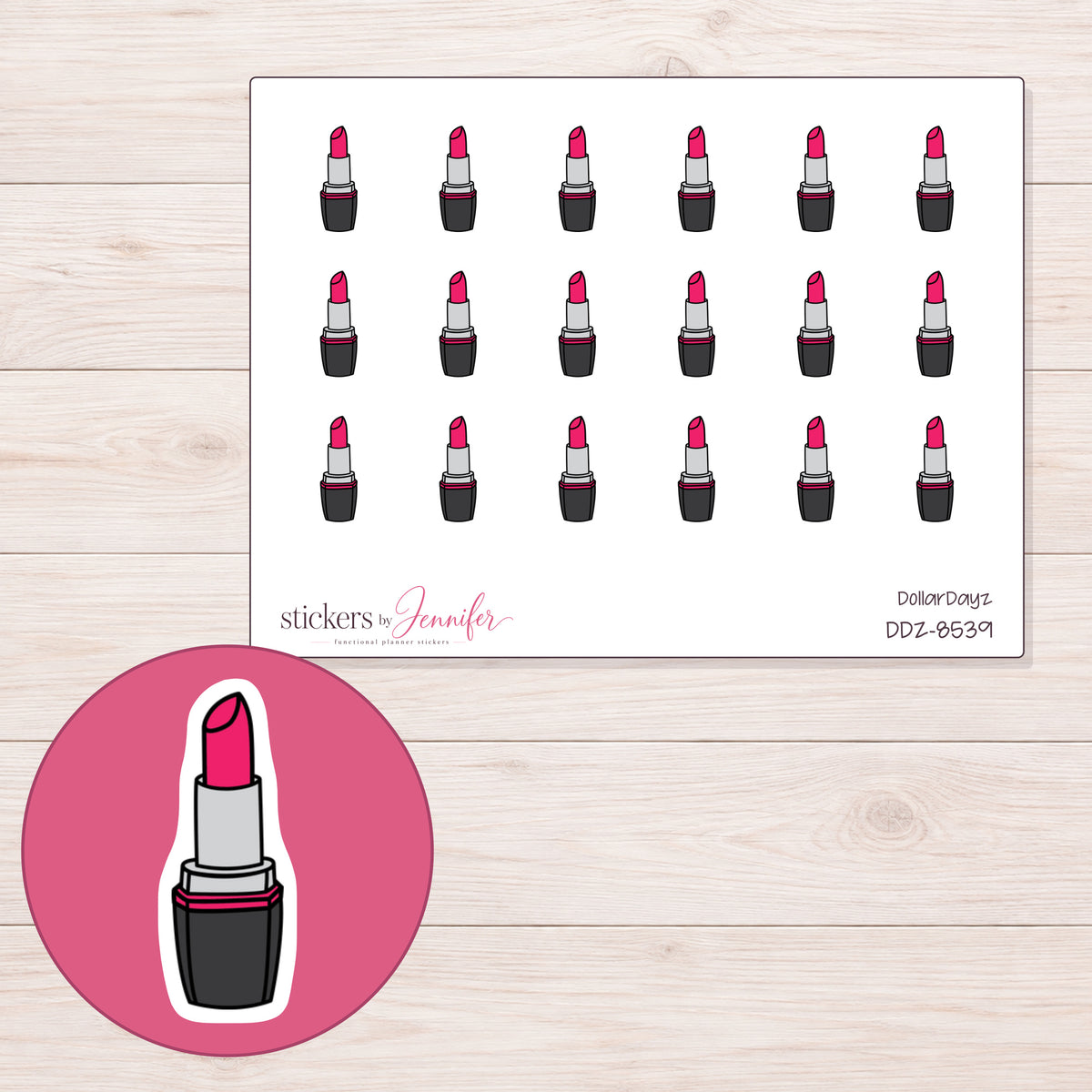 DDZ-8539 planner sticker sheet with enlarged sticker detail