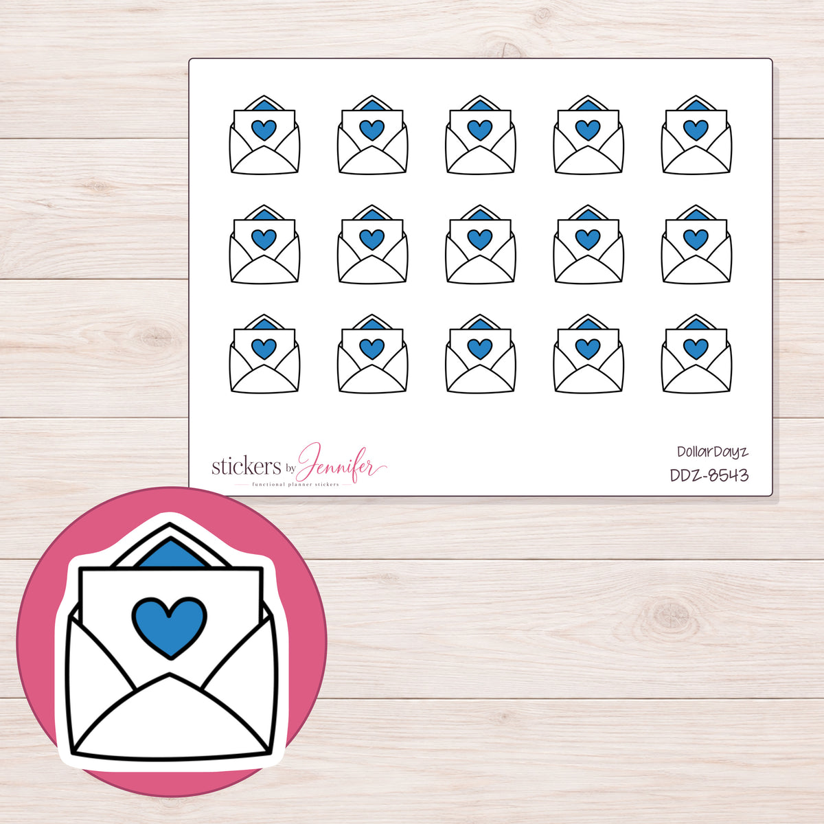DDZ-8543 planner sticker sheet with enlarged sticker detail