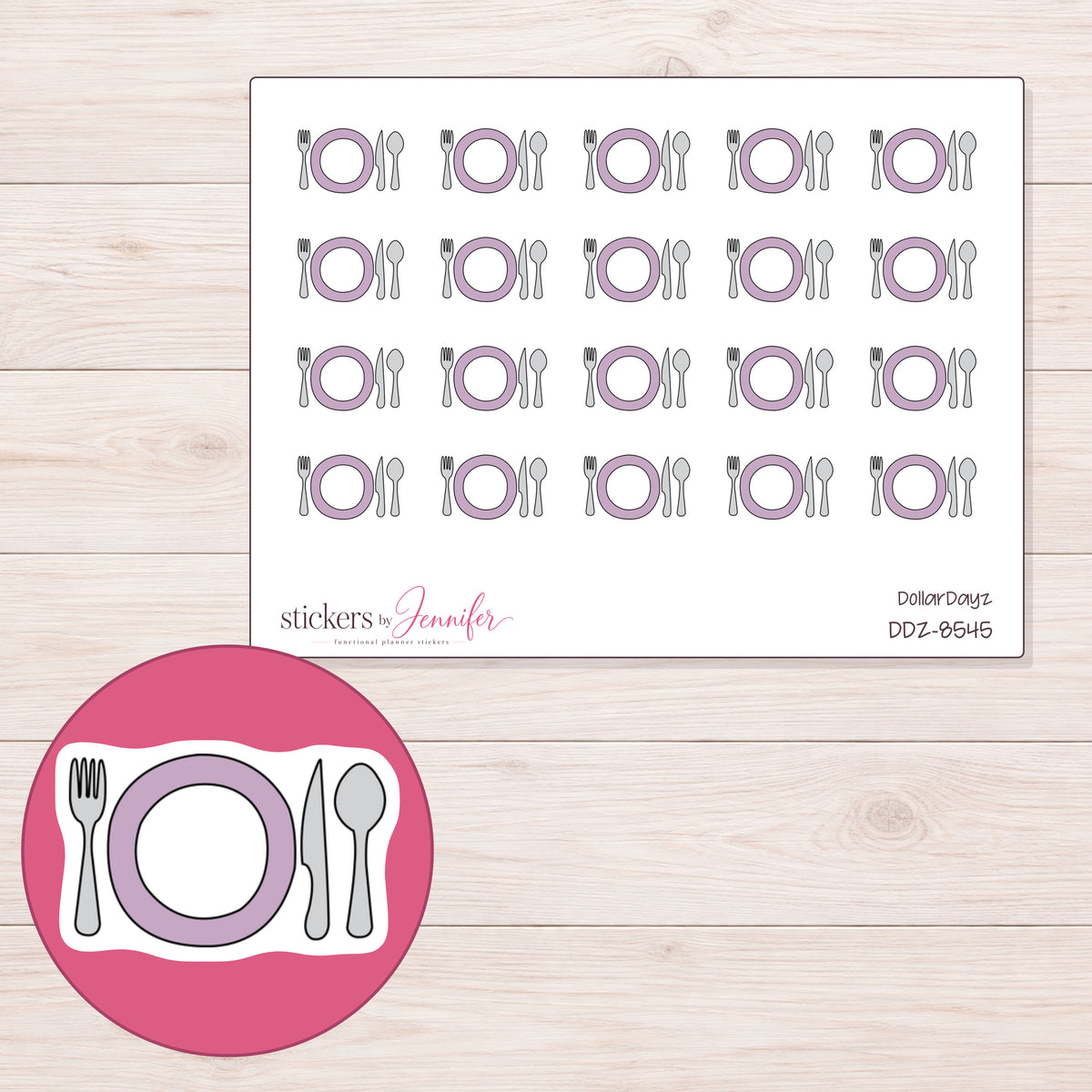 DDZ-8545 planner sticker sheet with enlarged sticker detail