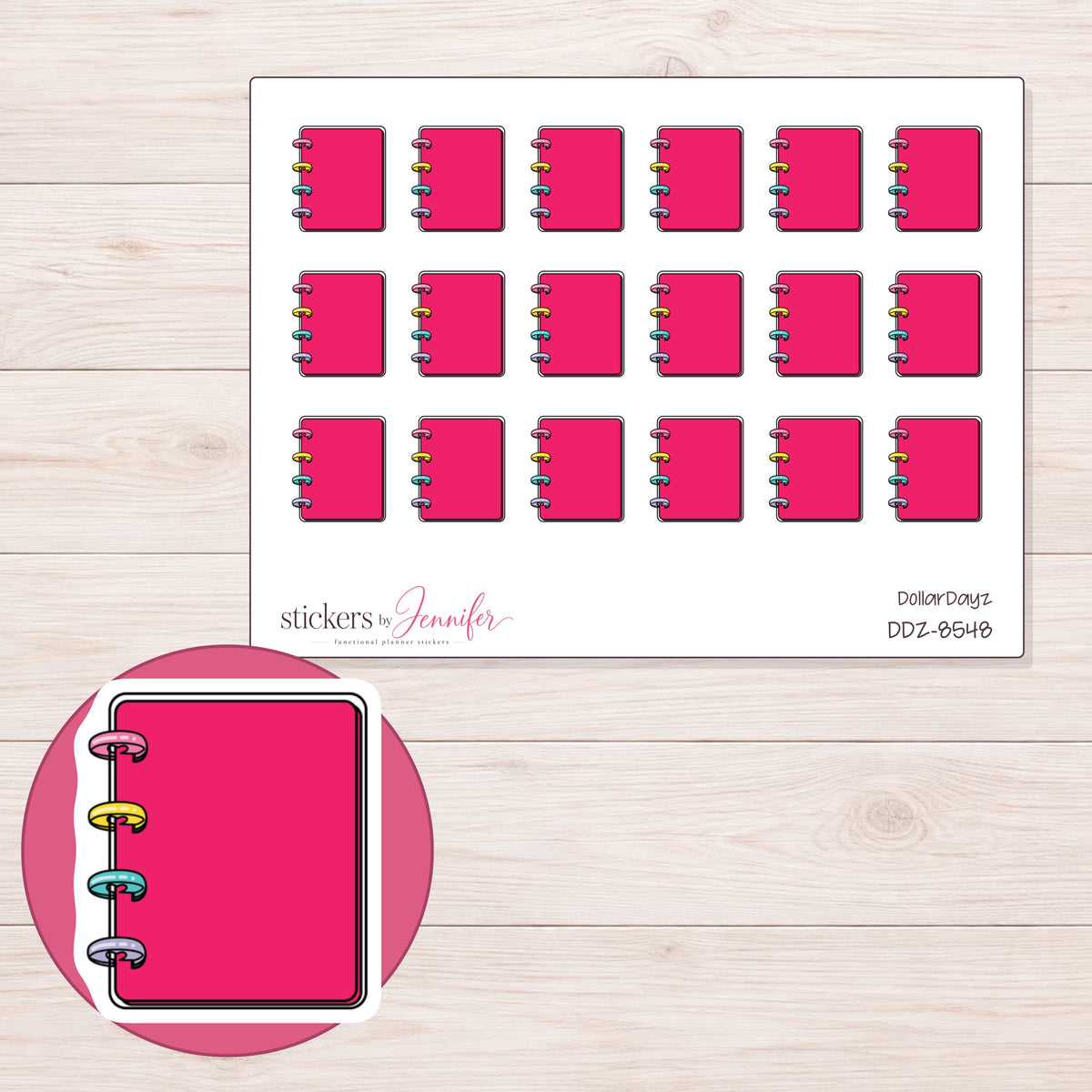 DDZ-8548 planner sticker sheet with enlarged sticker detail