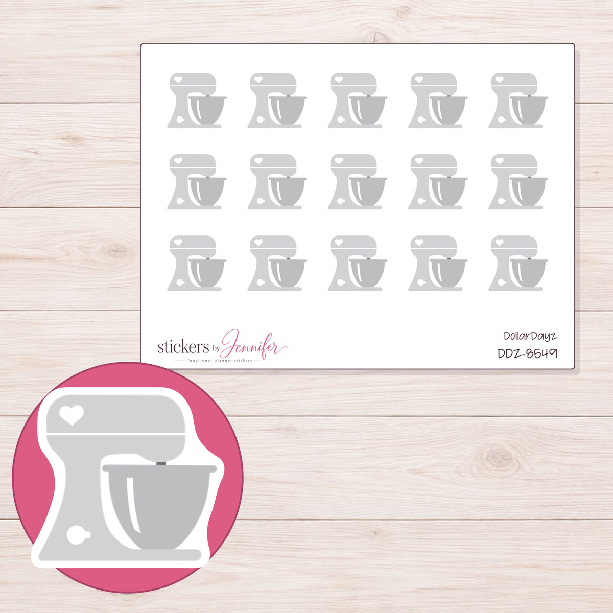 DDZ-8549 planner sticker sheet with enlarged sticker detail