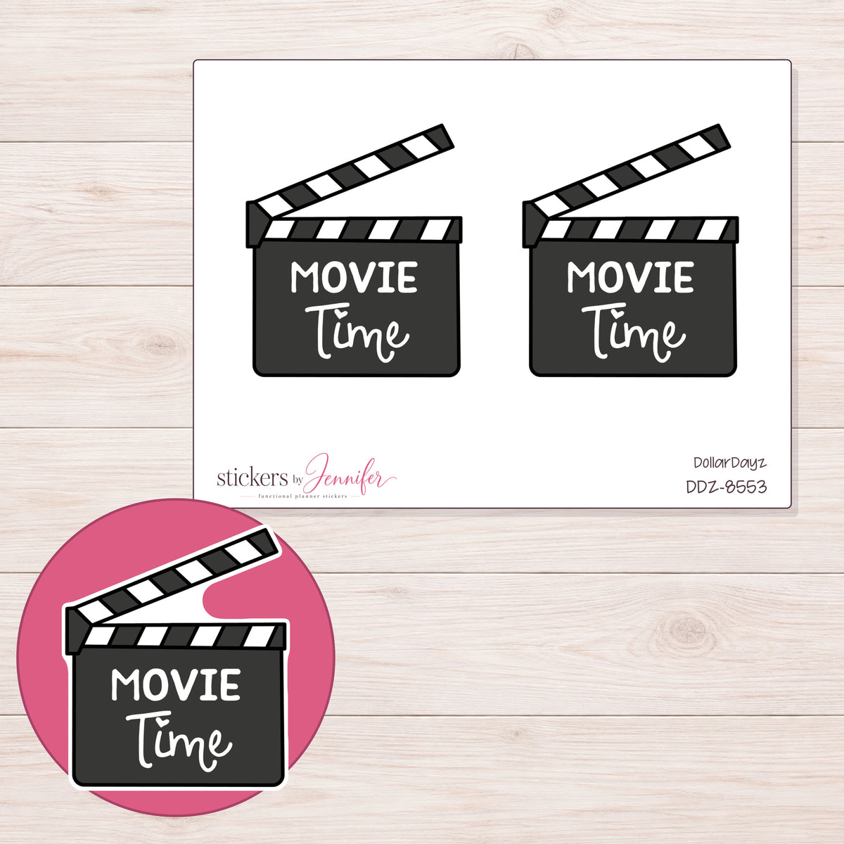 DDZ-8553 planner sticker sheet with enlarged sticker detail