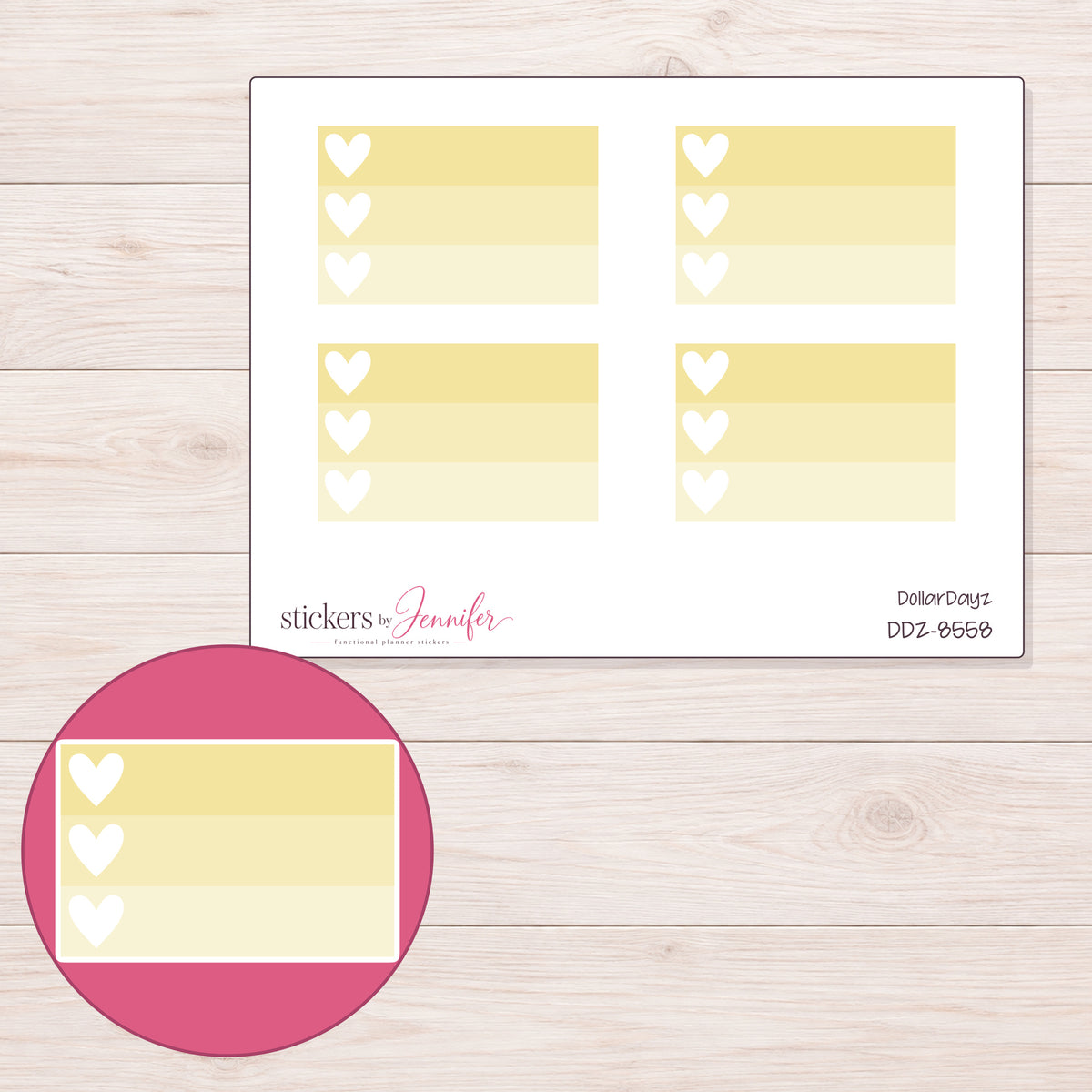 DDZ-8558 planner sticker sheet with enlarged sticker detail