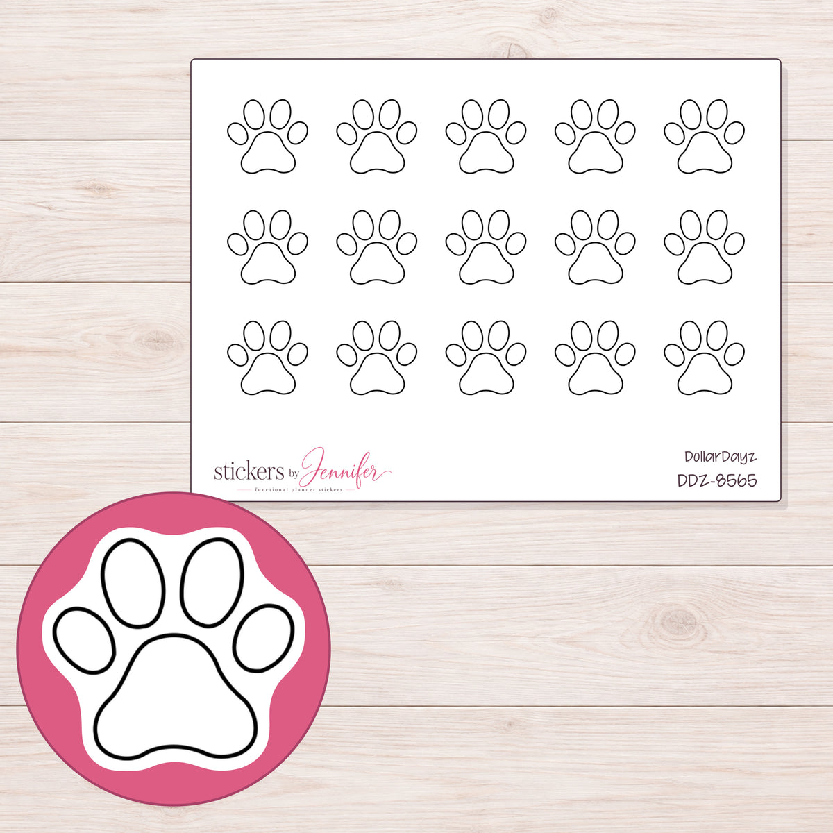 DDZ-8565 planner sticker sheet with enlarged sticker detail