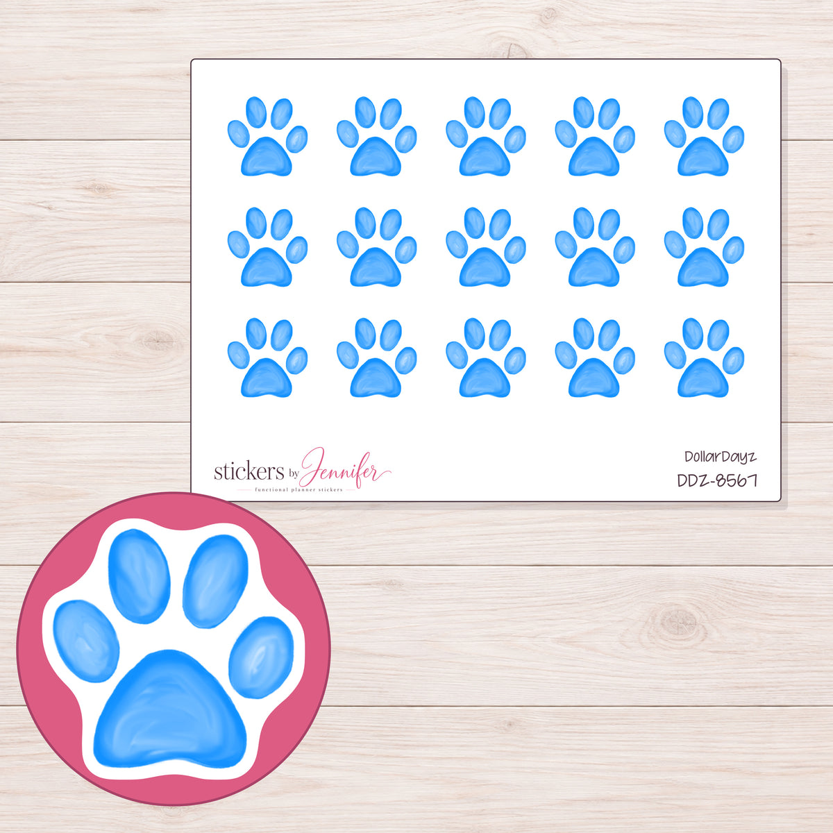 DDZ-8567 planner sticker sheet with enlarged sticker detail