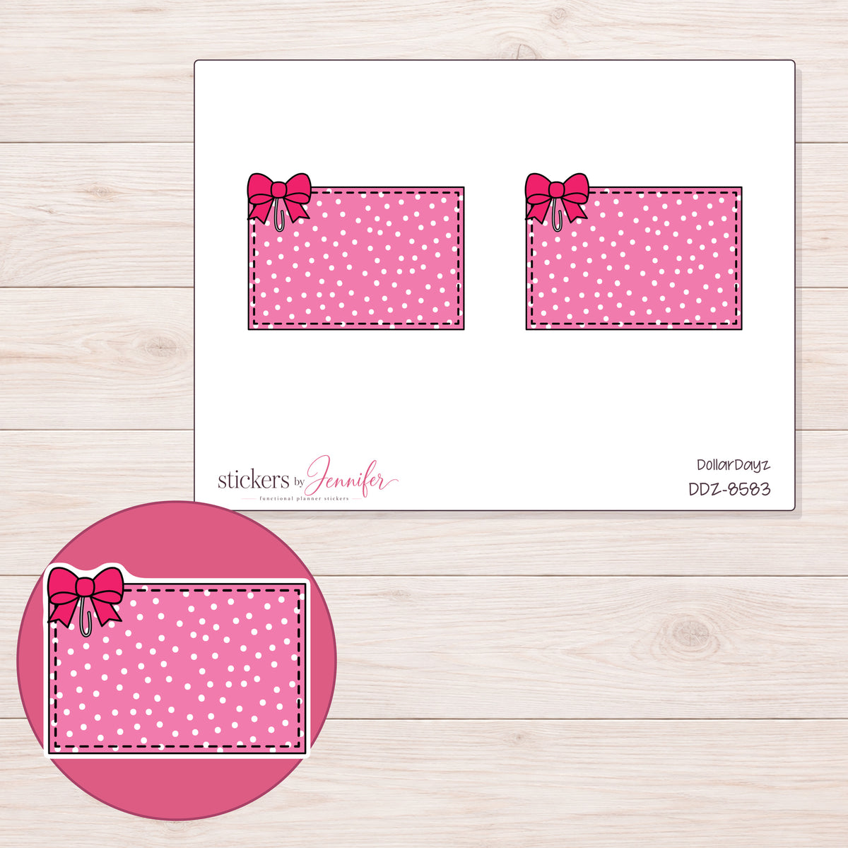 DDZ-8583 planner sticker sheet with enlarged sticker detail
