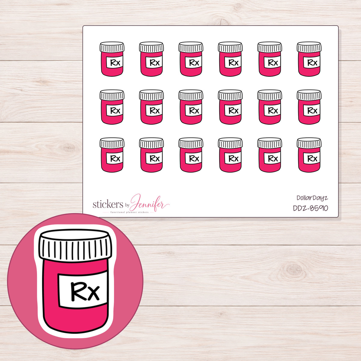 DDZ-8590 planner sticker sheet with enlarged sticker detail