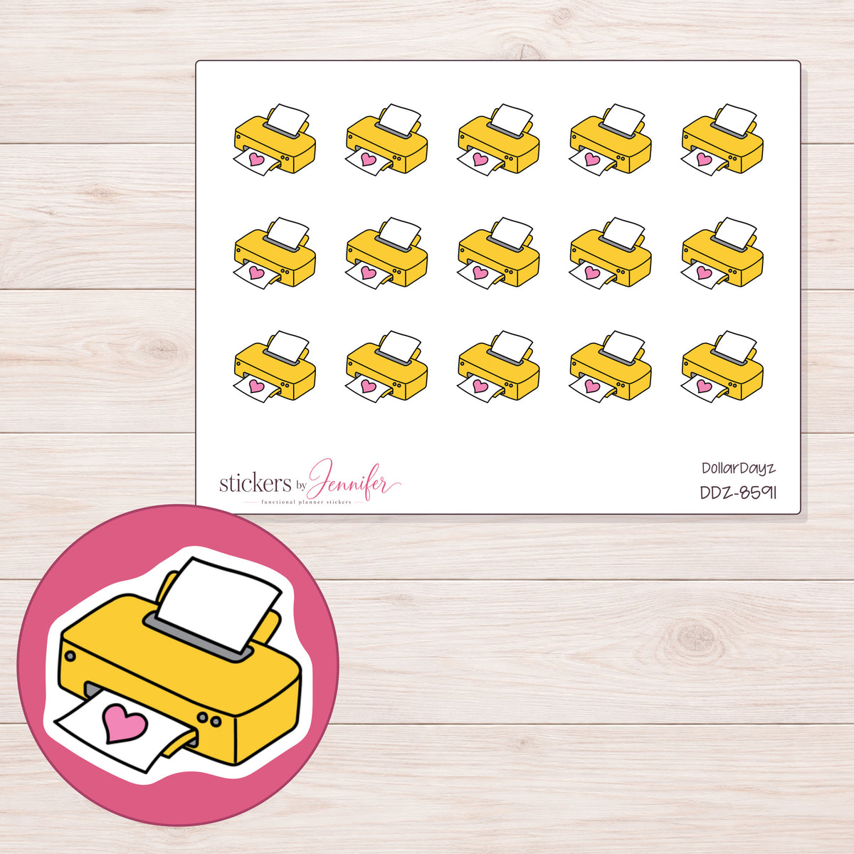 DDZ-8591 planner sticker sheet with enlarged sticker detail