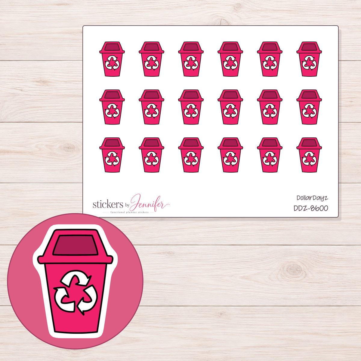 DDZ-8600 planner sticker sheet with enlarged sticker detail