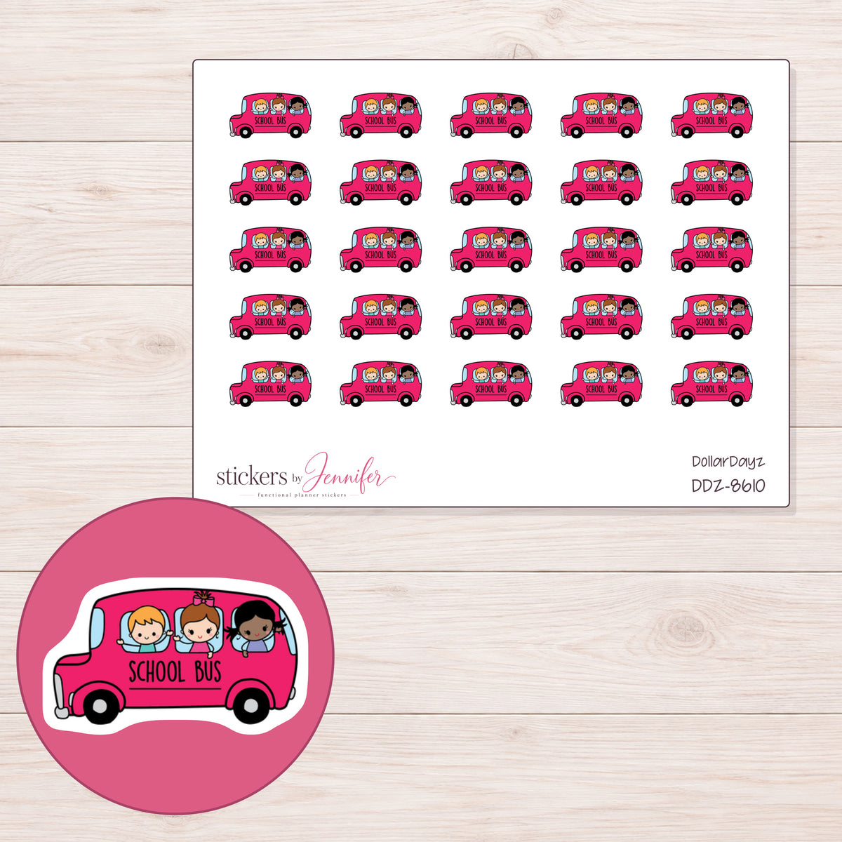 DDZ-8610 planner sticker sheet with enlarged sticker detail