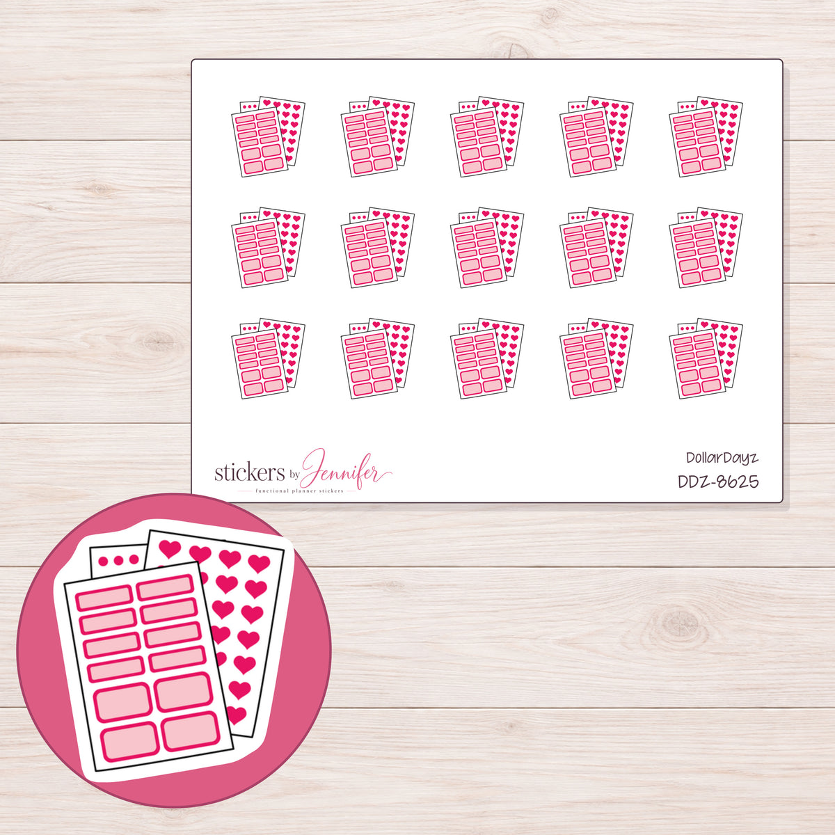 DDZ-8625 planner sticker sheet with enlarged sticker detail
