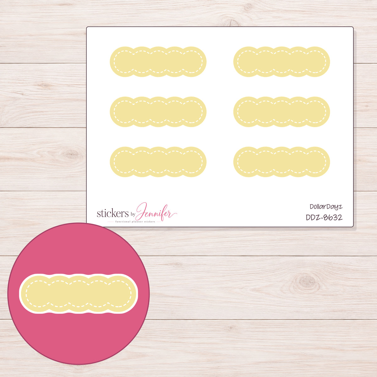 DDZ-8632 planner sticker sheet with enlarged sticker detail
