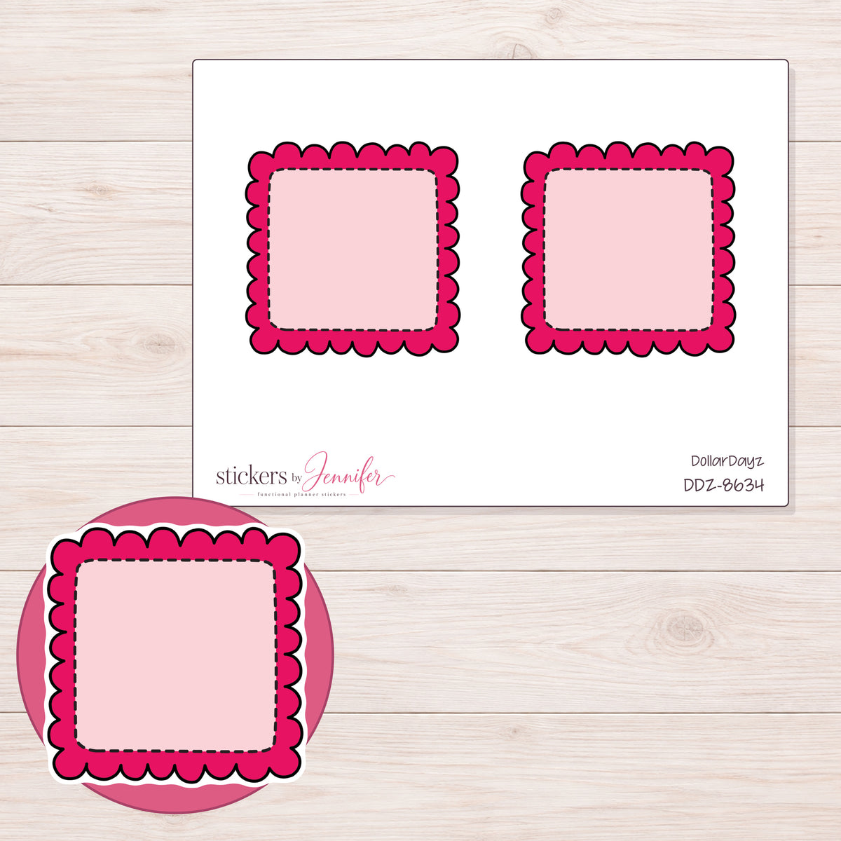DDZ-8634 planner sticker sheet with enlarged sticker detail