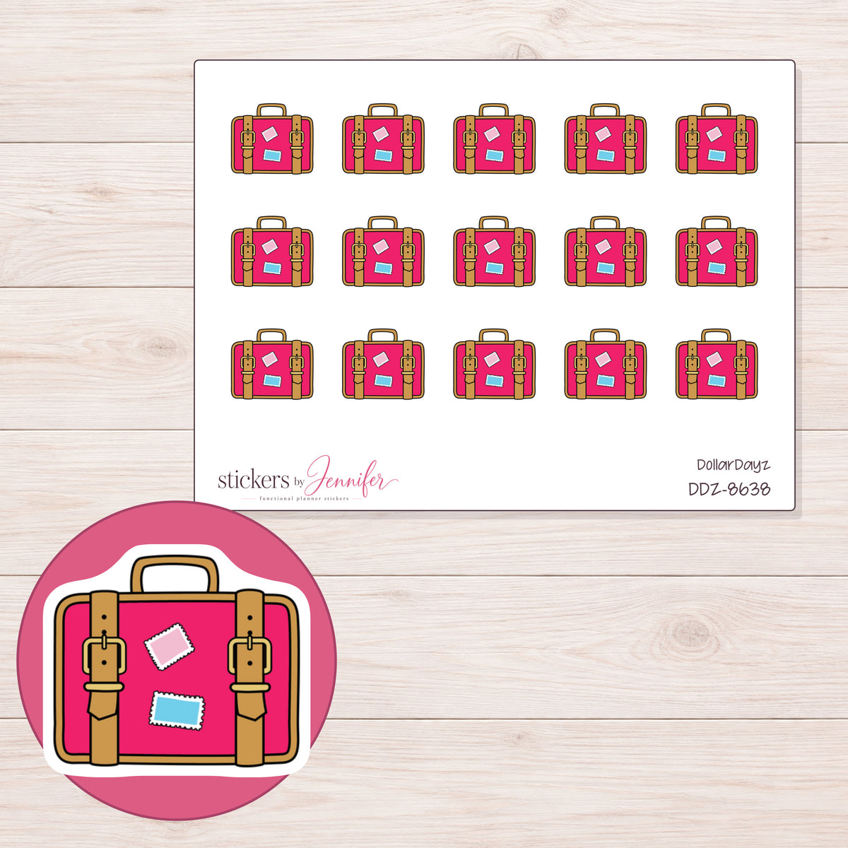 DDZ-8638 planner sticker sheet with enlarged sticker detail