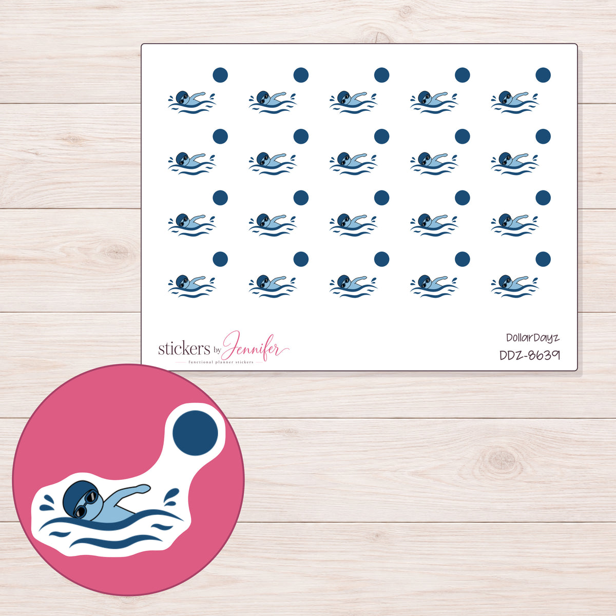 DDZ-8639 planner sticker sheet with enlarged sticker detail