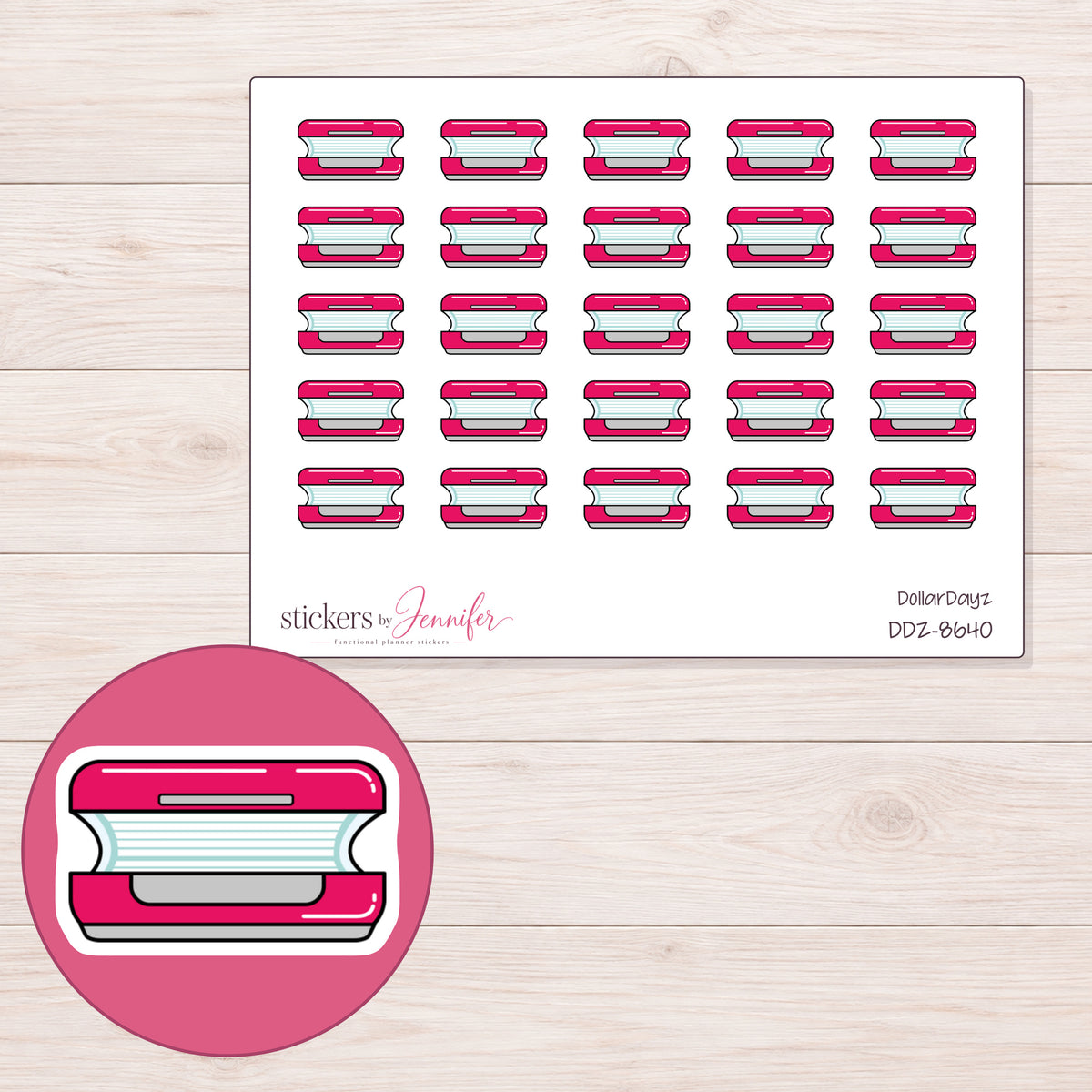DDZ-8640 planner sticker sheet with enlarged sticker detail