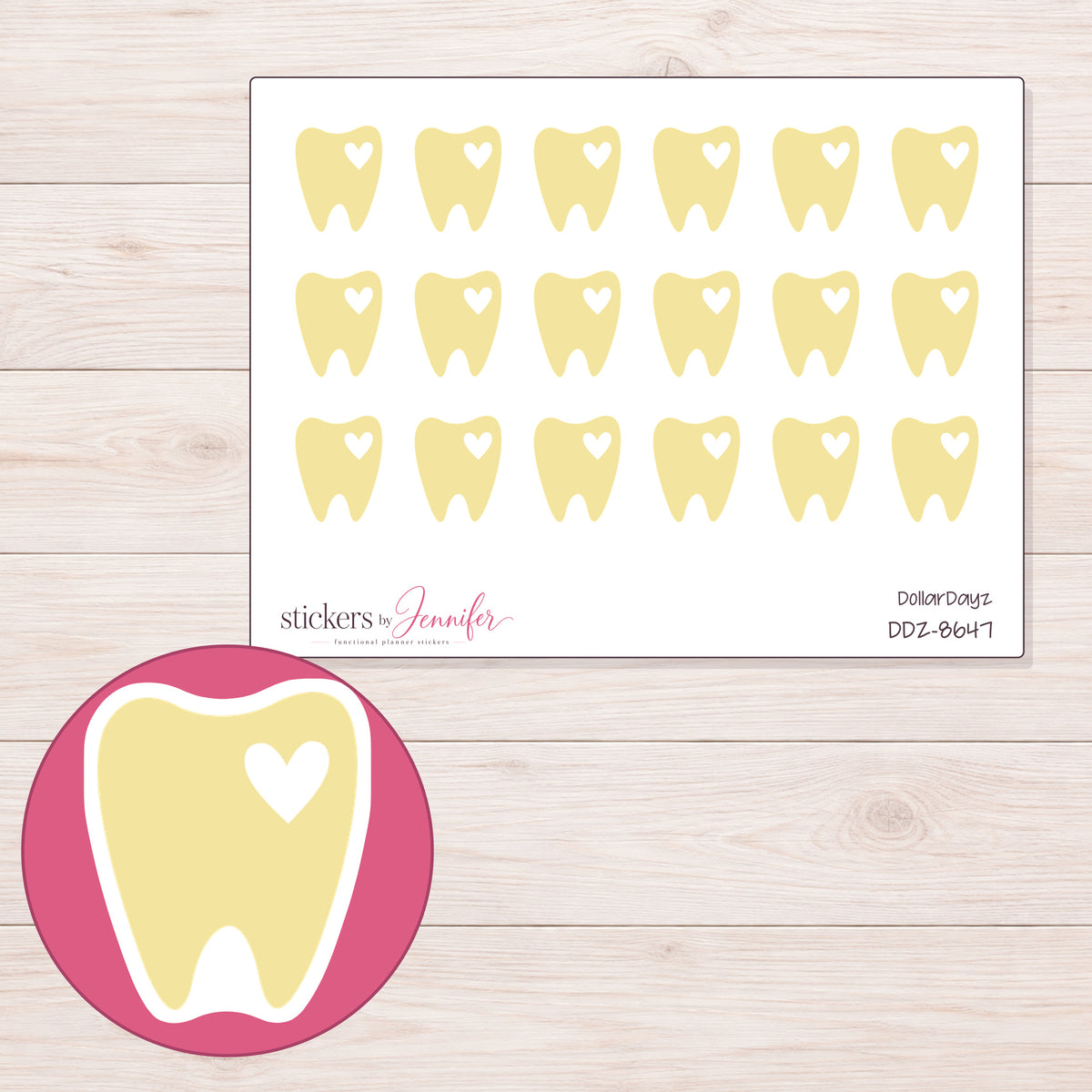 DDZ-8647 planner sticker sheet with enlarged sticker detail