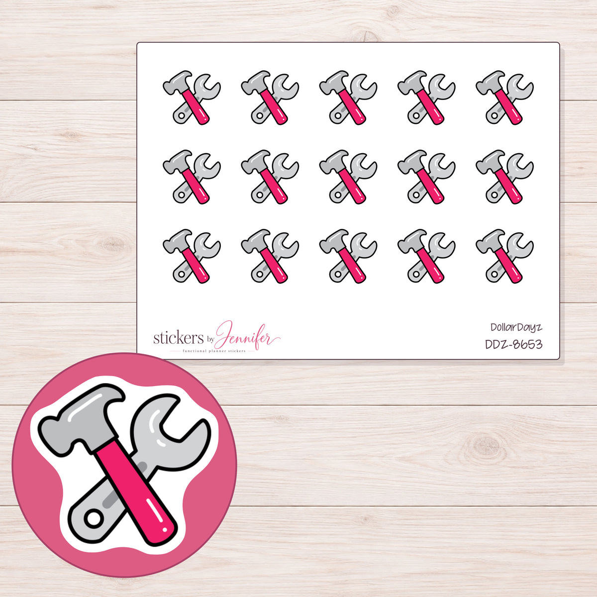 DDZ-8653 planner sticker sheet with enlarged sticker detail