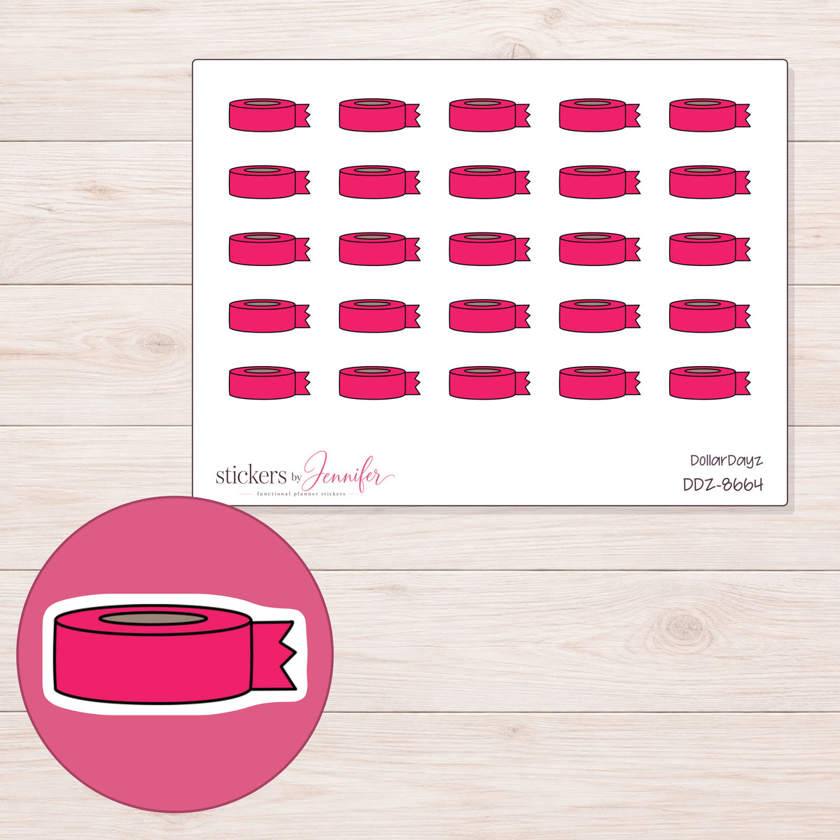 DDZ-8664 planner sticker sheet with enlarged sticker detail