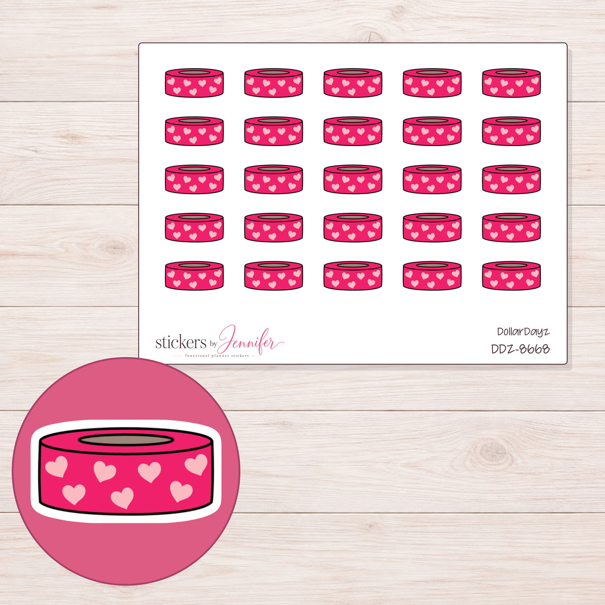 DDZ-8668 planner sticker sheet with enlarged sticker detail