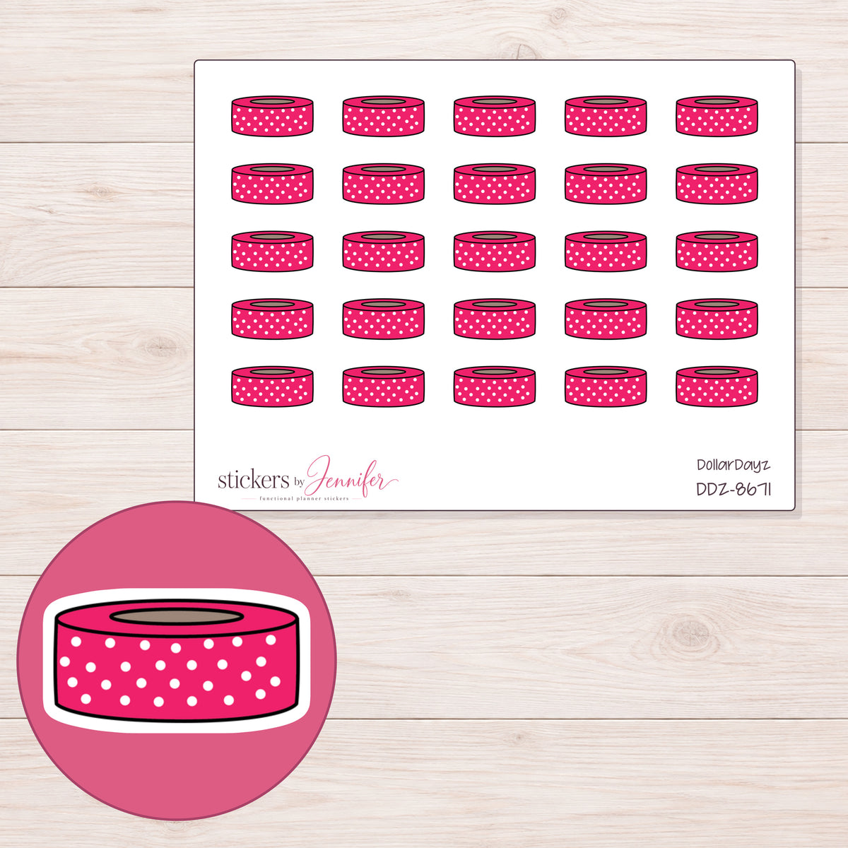 DDZ-8671 planner sticker sheet with enlarged sticker detail