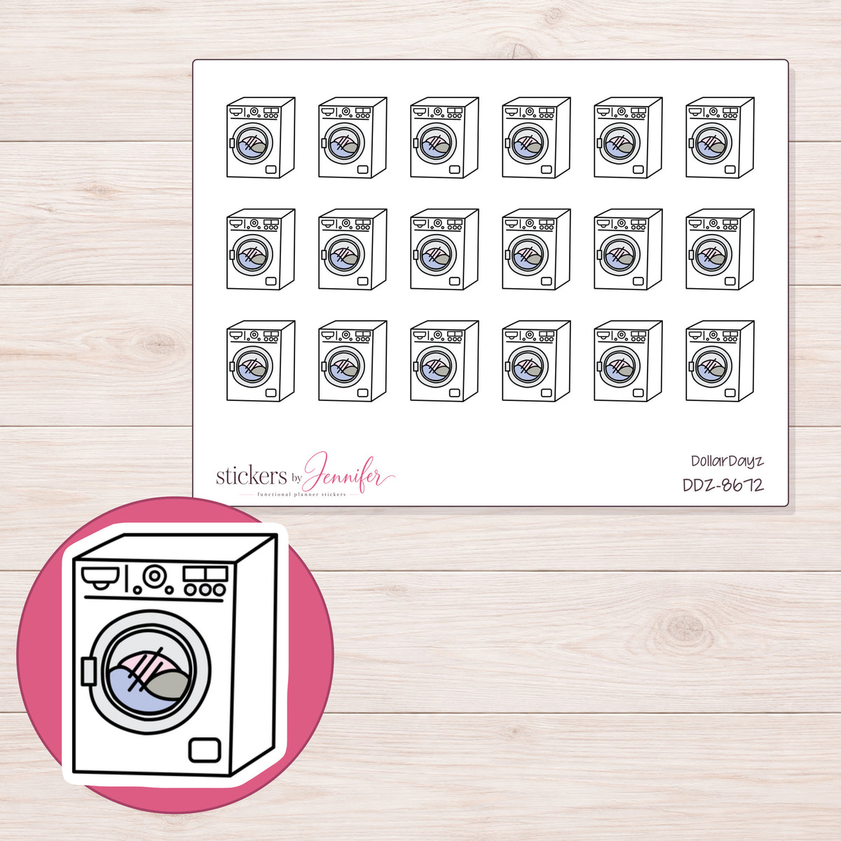 DDZ-8672 planner sticker sheet with enlarged sticker detail