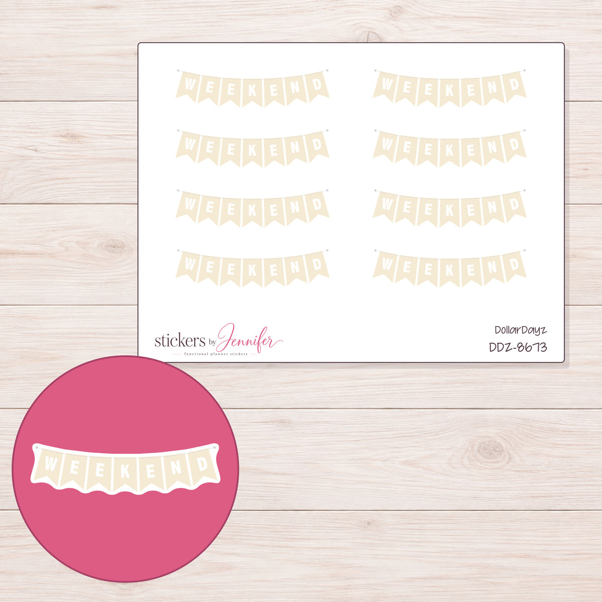 DDZ-8673 planner sticker sheet with enlarged sticker detail