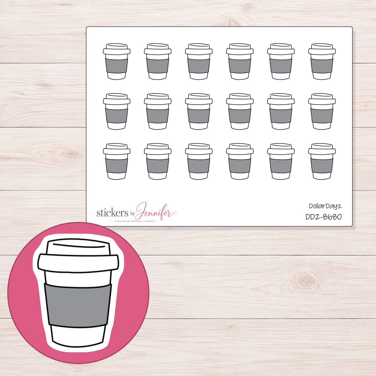 DDZ-8680 planner sticker sheet with enlarged sticker detail
