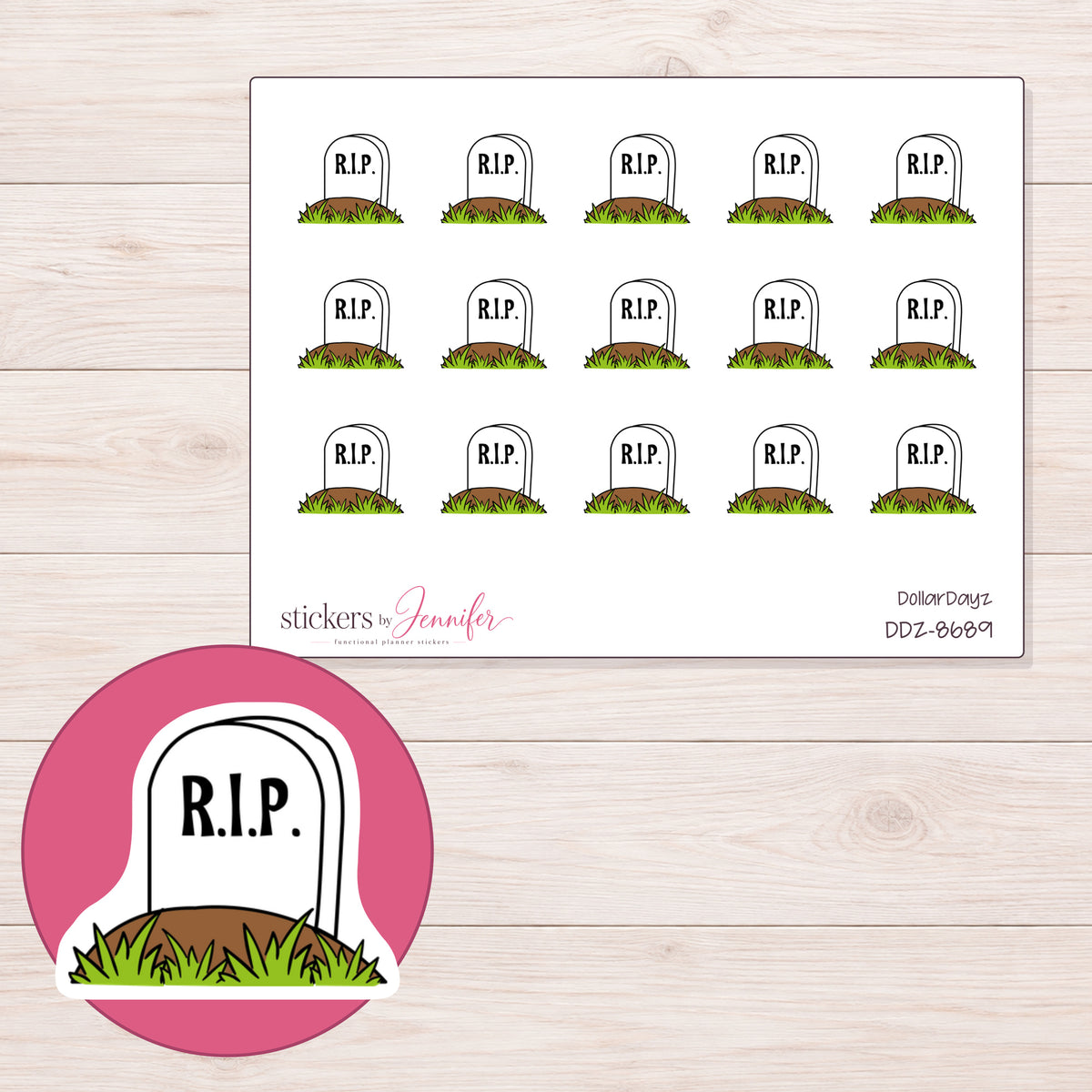 DDZ-8689 planner sticker sheet with enlarged sticker detail