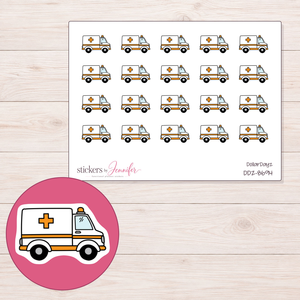 DDZ-8694 planner sticker sheet with enlarged sticker detail