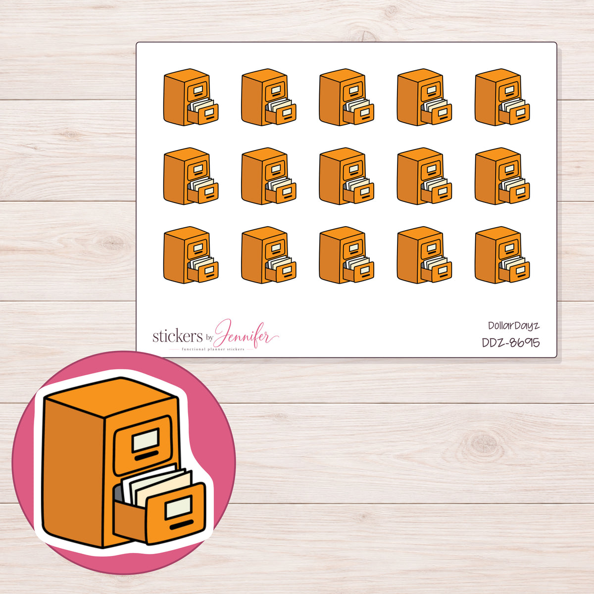 DDZ-8695 planner sticker sheet with enlarged sticker detail