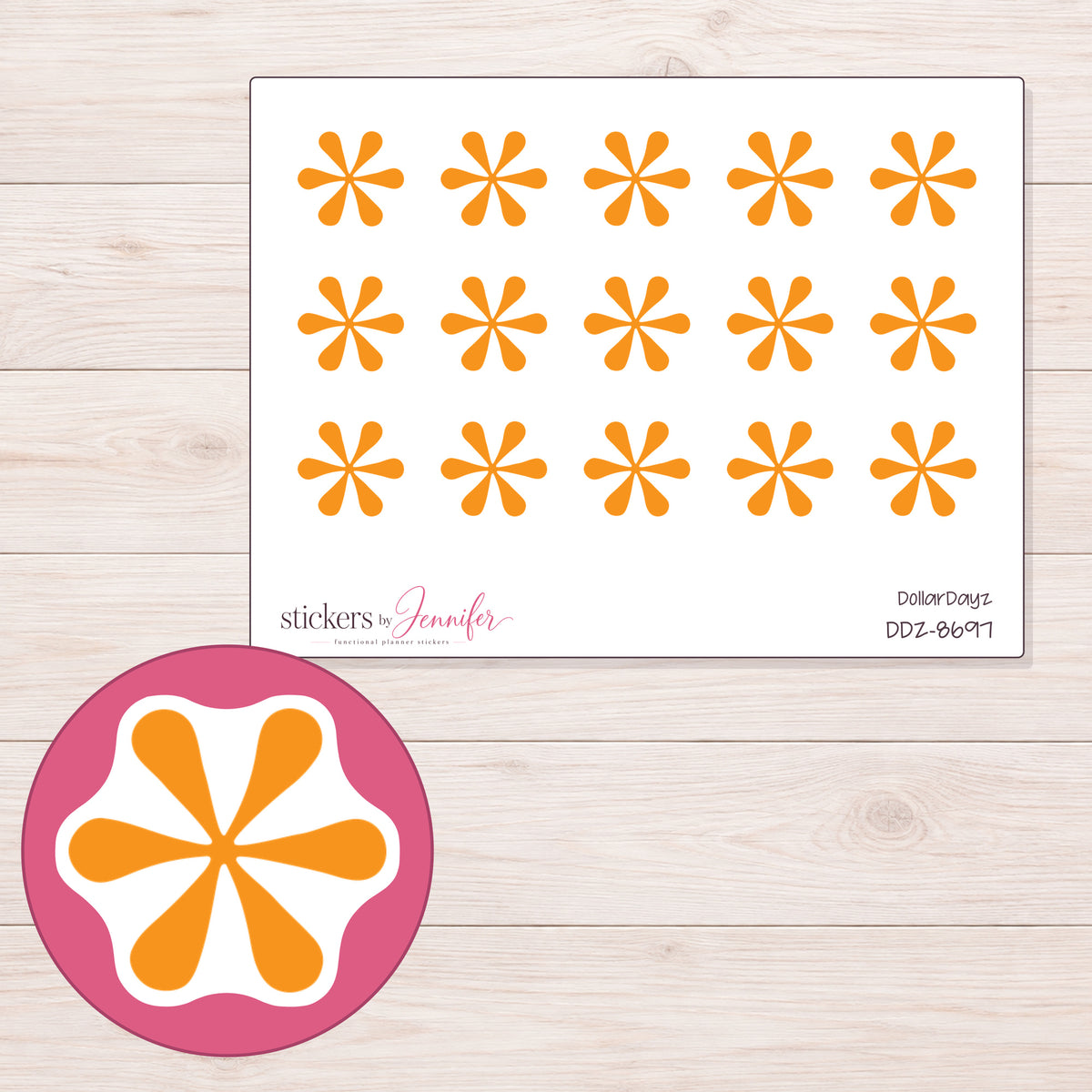 DDZ-8697 planner sticker sheet with enlarged sticker detail