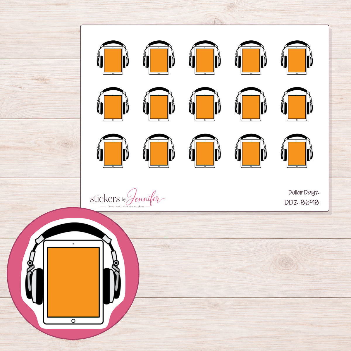 DDZ-8698 planner sticker sheet with enlarged sticker detail