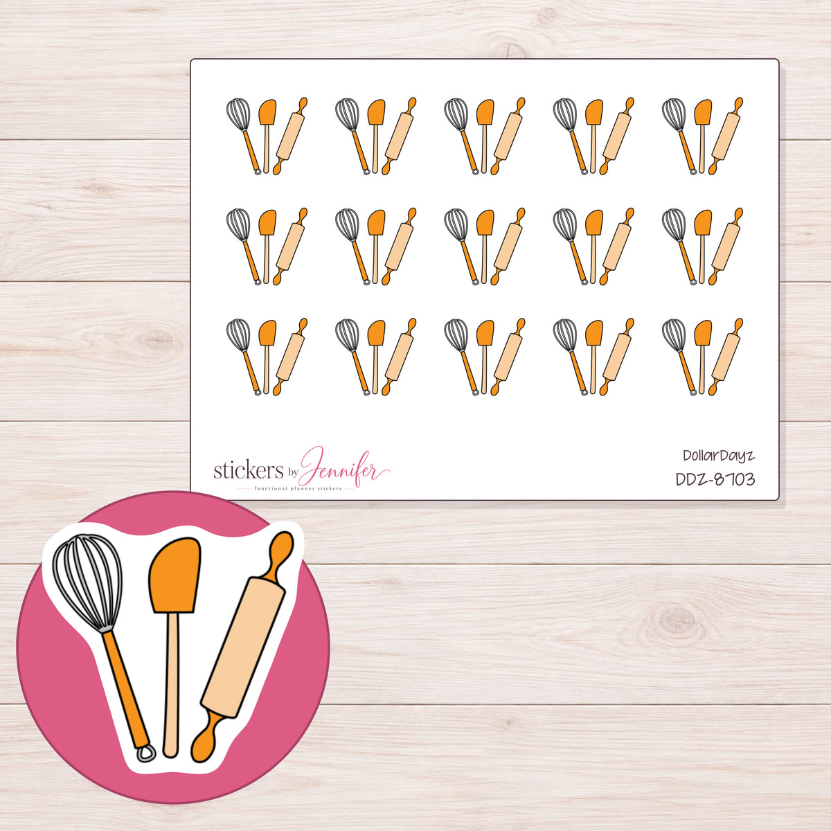 DDZ-8703 planner sticker sheet with enlarged sticker detail