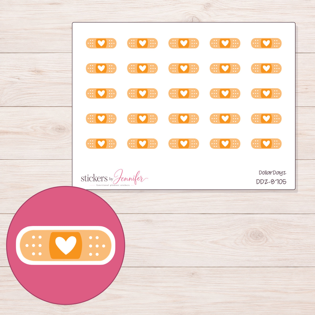 DDZ-8705 planner sticker sheet with enlarged sticker detail