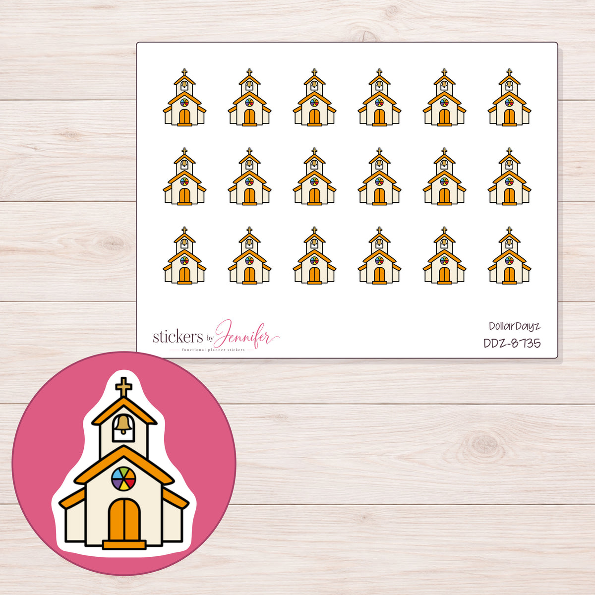 DDZ-8735 planner sticker sheet with enlarged sticker detail