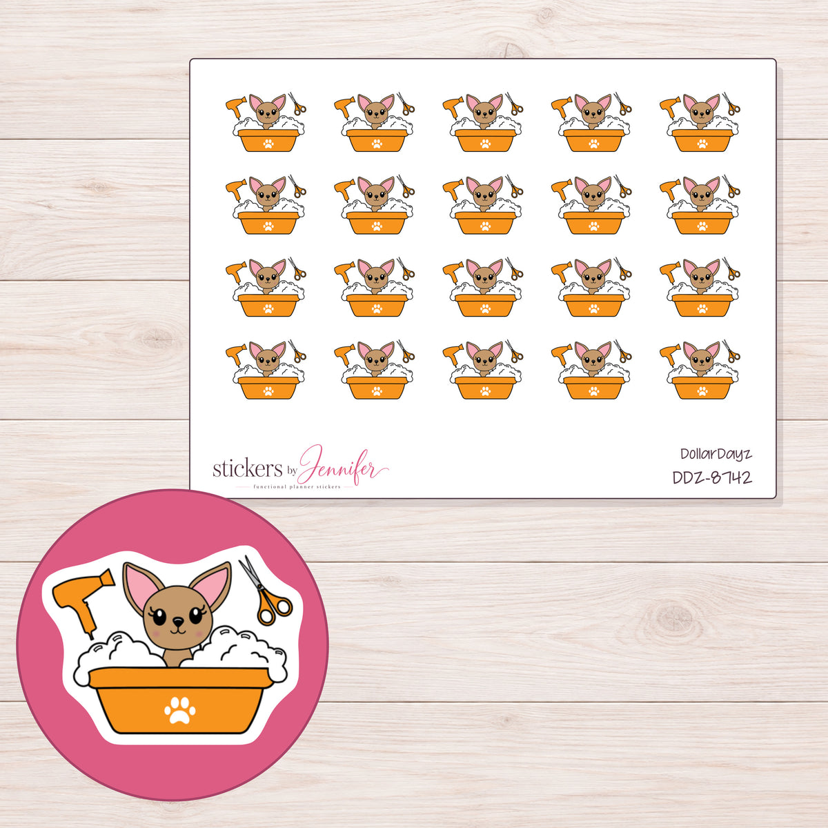 DDZ-8742 planner sticker sheet with enlarged sticker detail