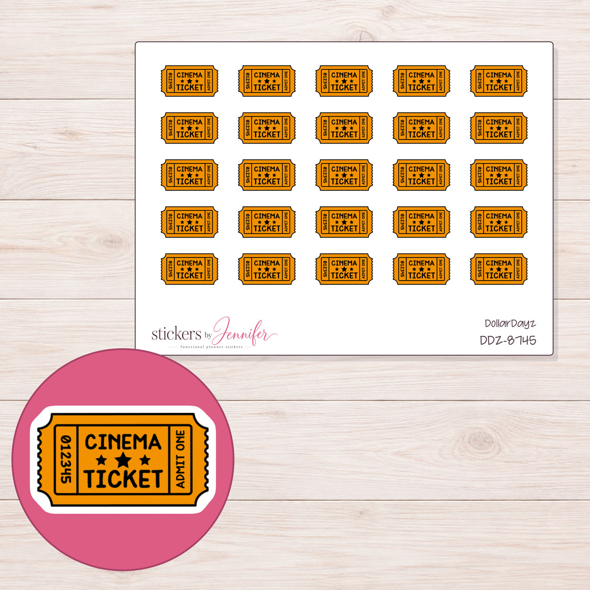 DDZ-8745 planner sticker sheet with enlarged sticker detail