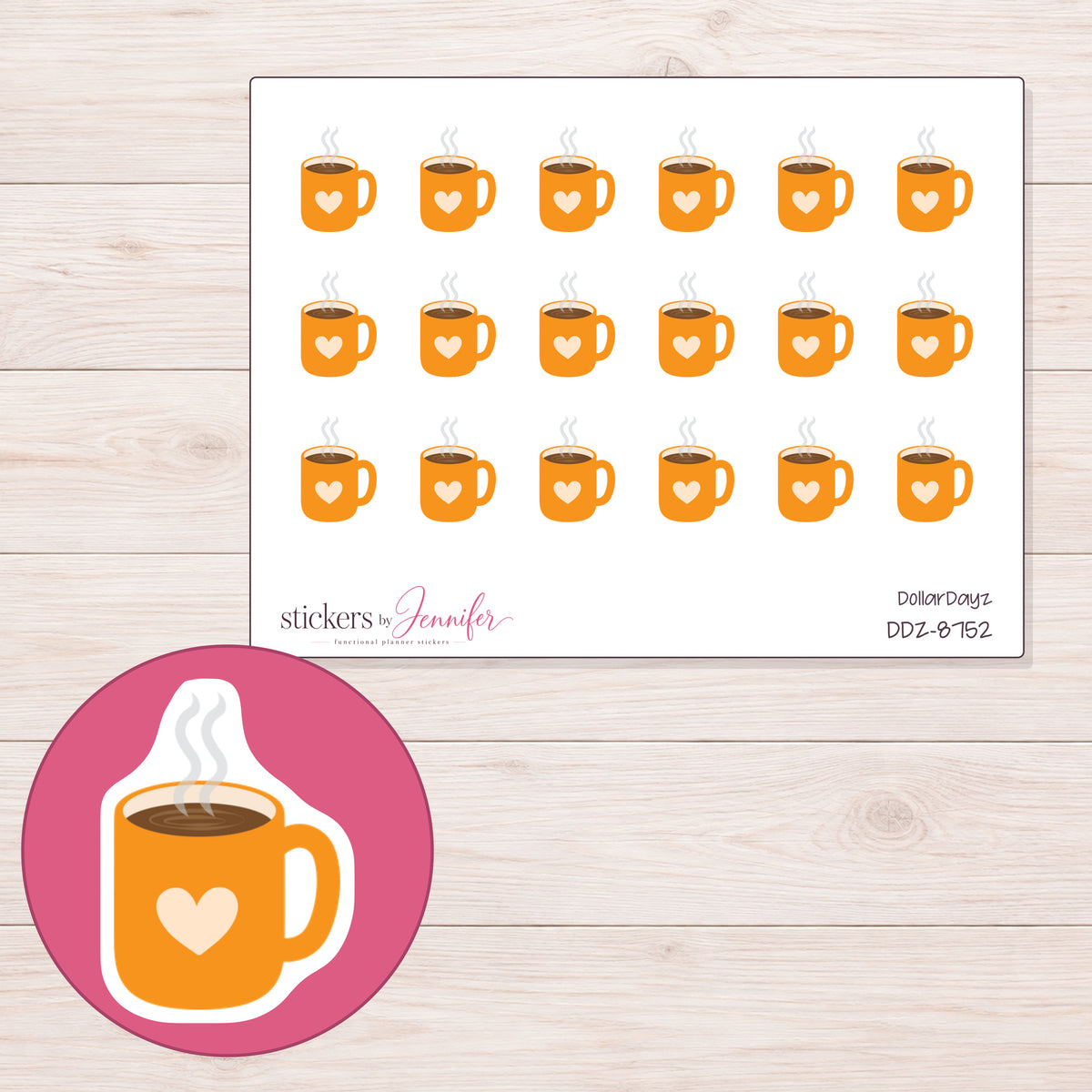 DDZ-8752 planner sticker sheet with enlarged sticker detail